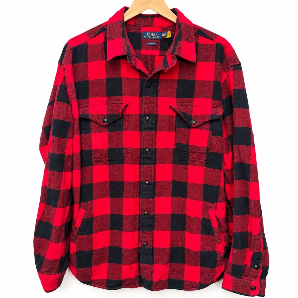 Polo Ralph Lauren Mens XXL Buffalo Plaid Flannel Shirt Jacket Red Black Classic
